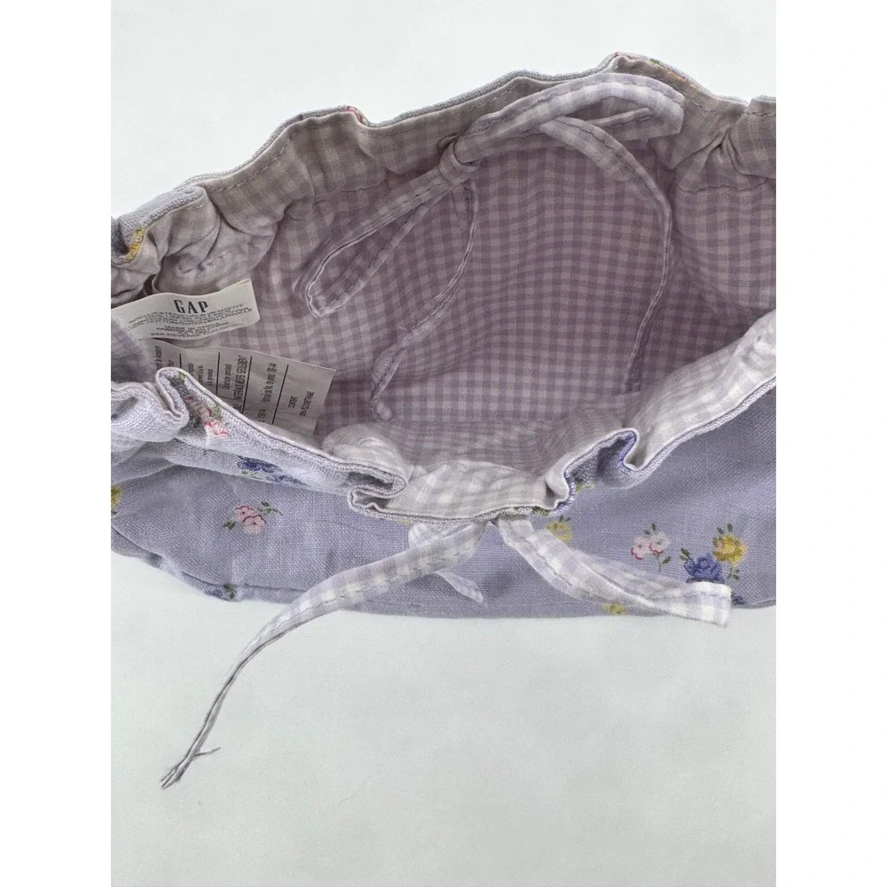 Gap Kids Lavender Floral Linen Handbag Gingham Lining Purple Ditsy Print Purse